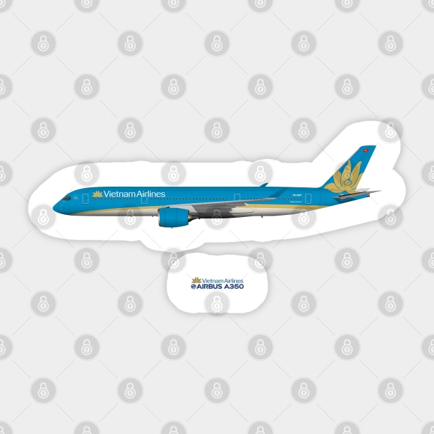 Illustration Of Vietnam Airlines Airbus A350 Sticker by SteveHClark